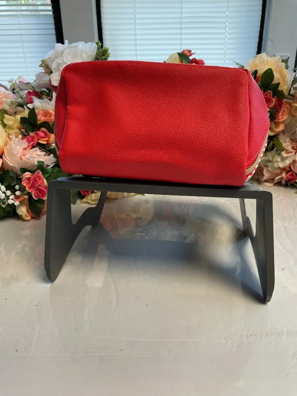 Shiseido Ginza Tokyo Red Cream Geometric Cosmetic Pouch
